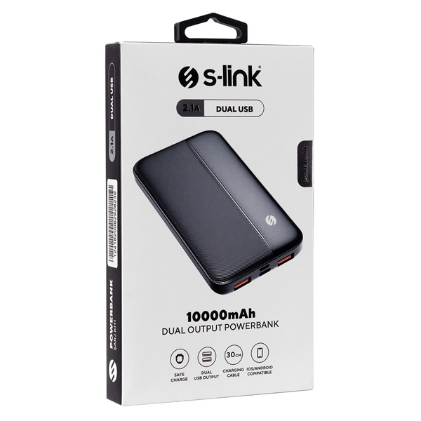 S-Link Powerbank - IP-G10N 10000mAh (2xUSB, Micro usb, Type-C, LED, fekete) - Image 2